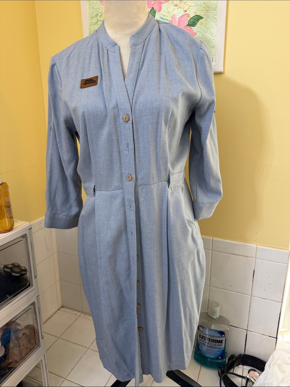 Classic Light Blue Button-Front Women's Dress